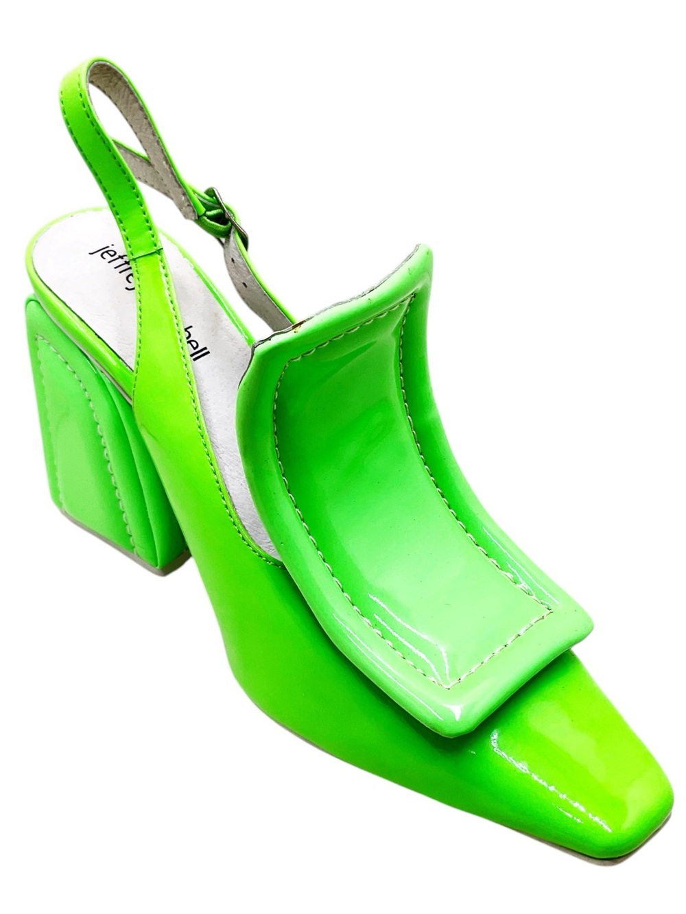 🆕{Jeffery Campbell} Picasso Neon Green Square-Toe Slingback Heels